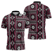 Fiji Masi Tapa Pattern Pink Zipper Polo Shirt LT01 - Polynesian Pride
