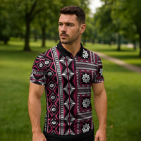Fiji Masi Tapa Pattern Pink Zipper Polo Shirt LT01 - Polynesian Pride