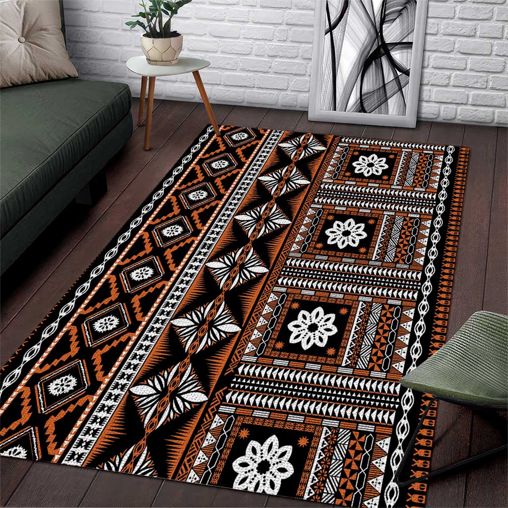 Fiji Masi Tapa Pattern Orange Area Rug LT01 Orange - Polynesian Pride