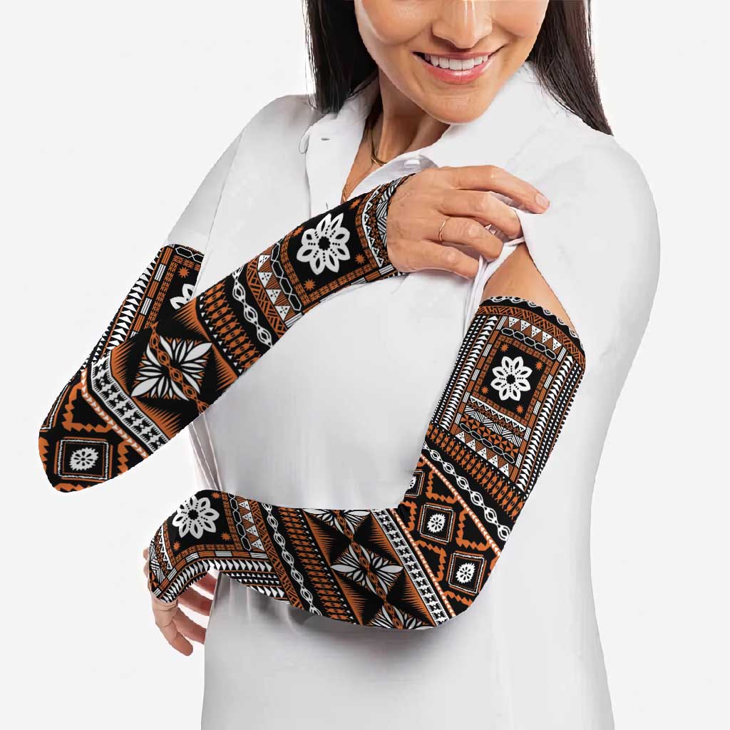 Fiji Masi Tapa Pattern Orange Arm Sleeves LT01 - Polynesian Pride
