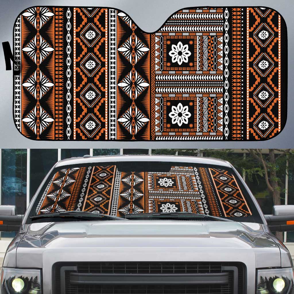 Fiji Masi Tapa Pattern Orange Auto Sun Shade LT01 Orange - Polynesian Pride