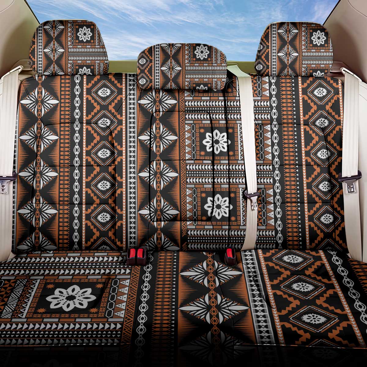 Fiji Masi Tapa Pattern Orange Back Car Seat Cover LT01 One Size Orange - Polynesian Pride
