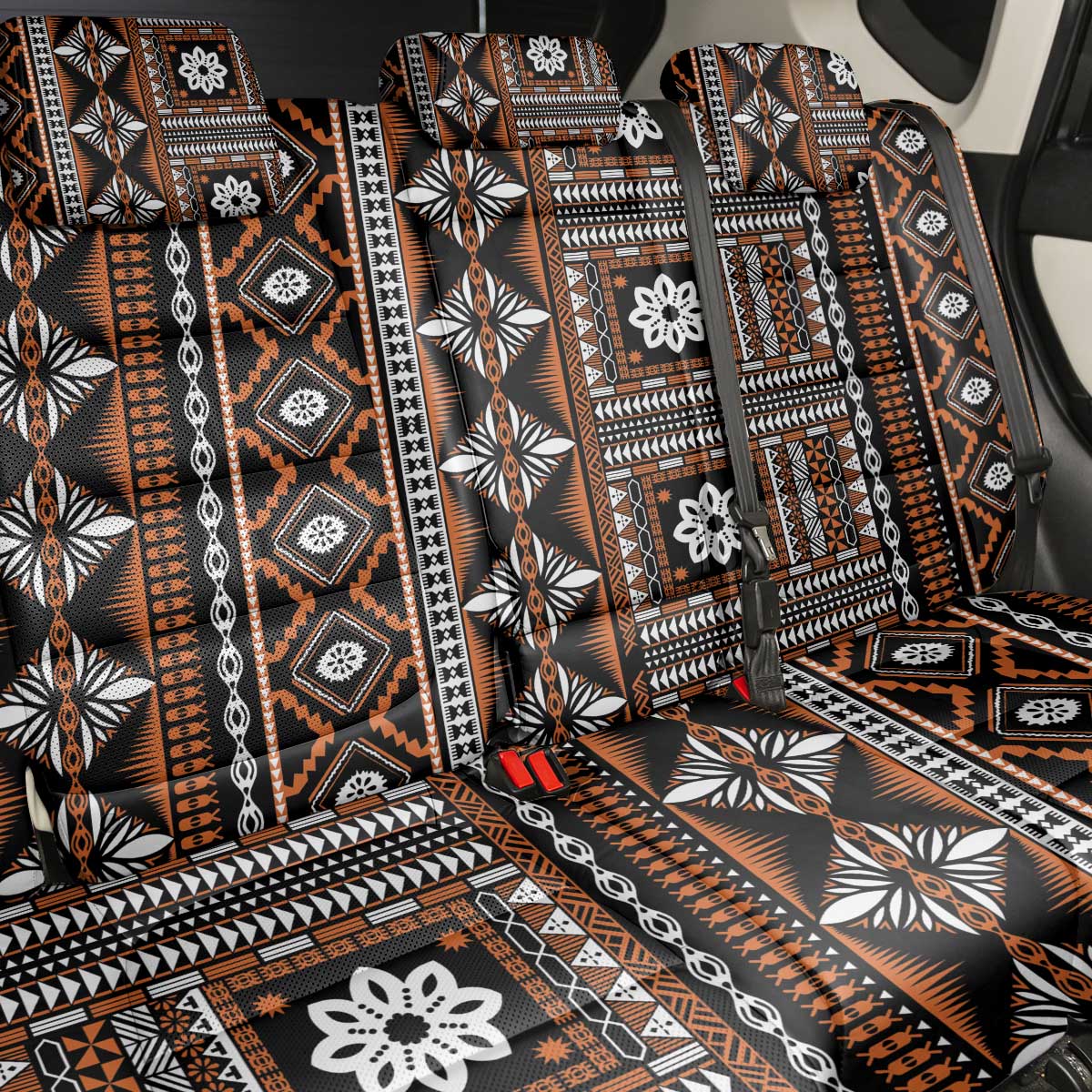Fiji Masi Tapa Pattern Orange Back Car Seat Cover LT01 - Polynesian Pride