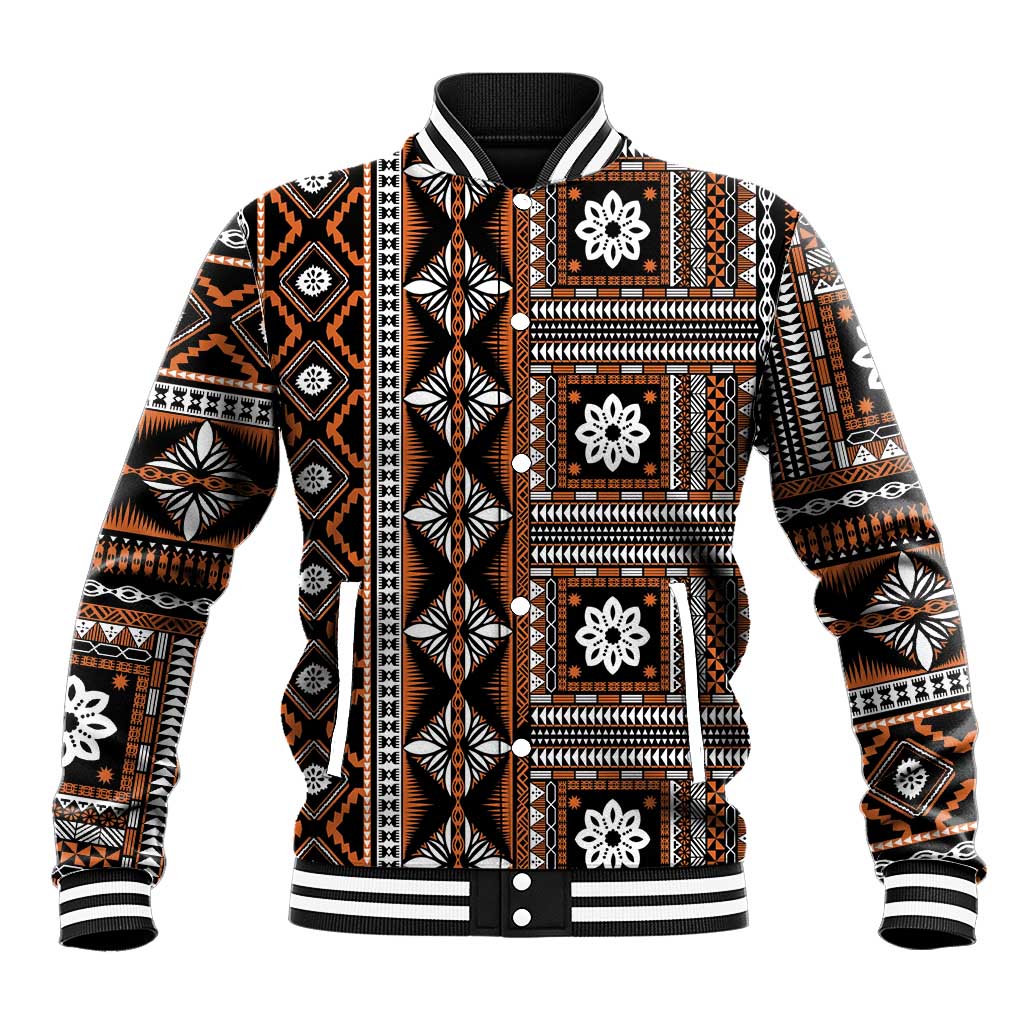 Fiji Masi Tapa Pattern Orange Baseball Jacket LT01 Unisex Orange - Polynesian Pride