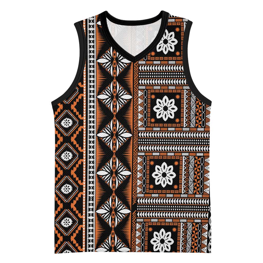 Fiji Masi Tapa Pattern Orange Basketball Jersey LT01 Unisex Orange - Polynesian Pride