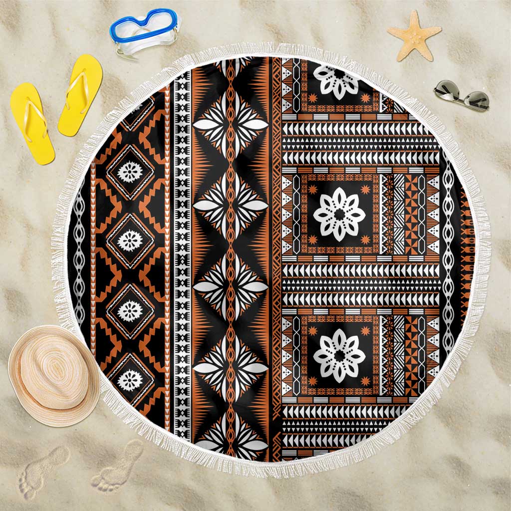 Fiji Masi Tapa Pattern Orange Beach Blanket LT01 One Size 150cm Orange - Polynesian Pride