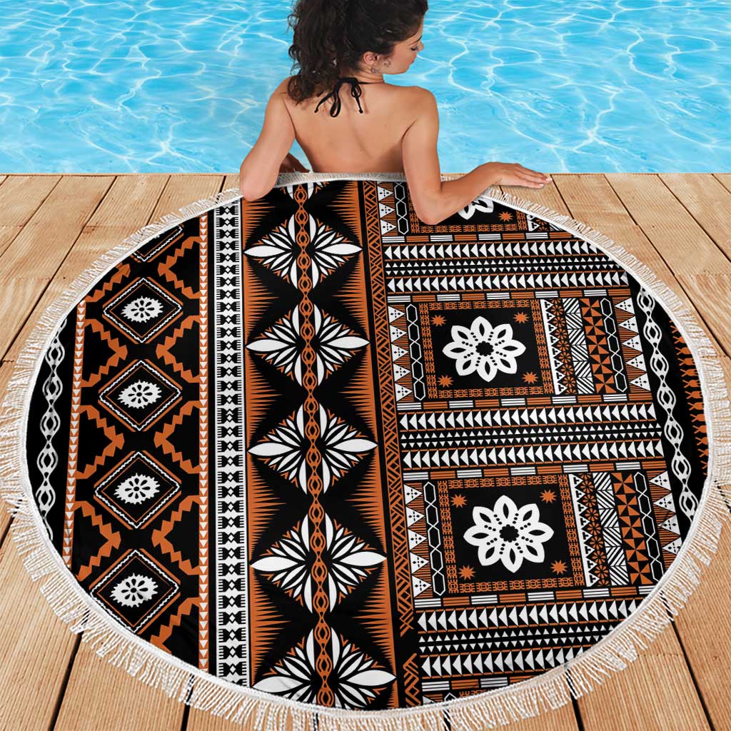Fiji Masi Tapa Pattern Orange Beach Blanket LT01 - Polynesian Pride
