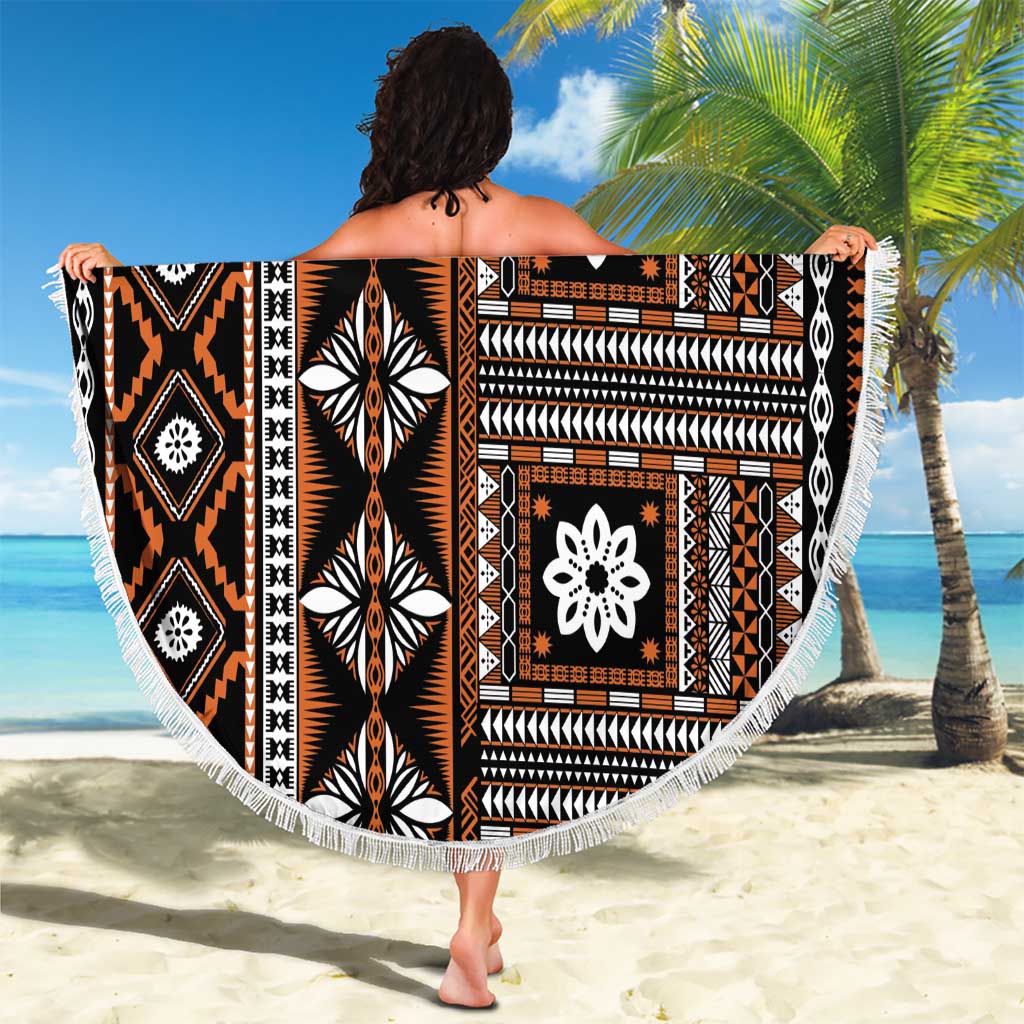 Fiji Masi Tapa Pattern Orange Beach Blanket LT01 - Polynesian Pride