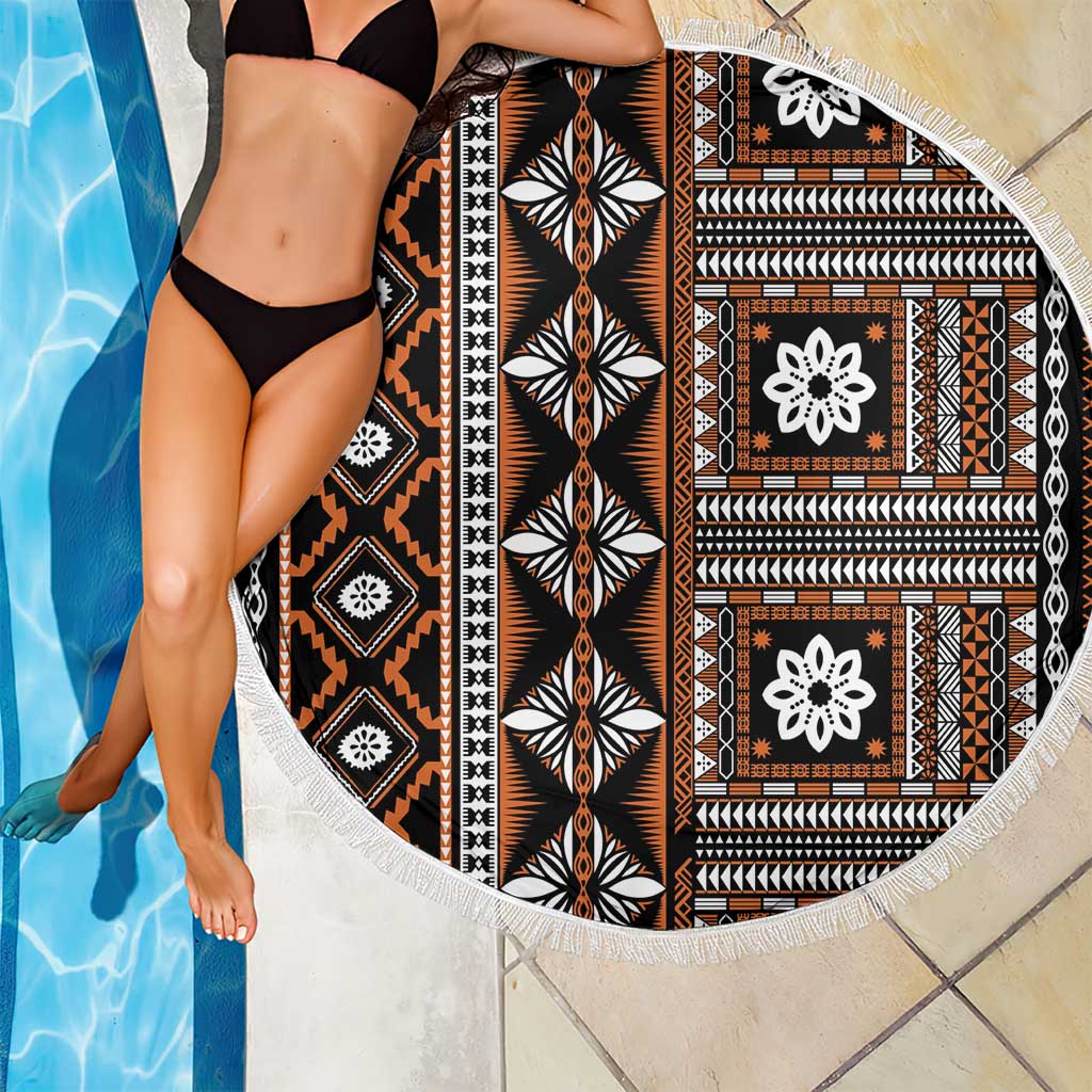 Fiji Masi Tapa Pattern Orange Beach Blanket LT01 - Polynesian Pride