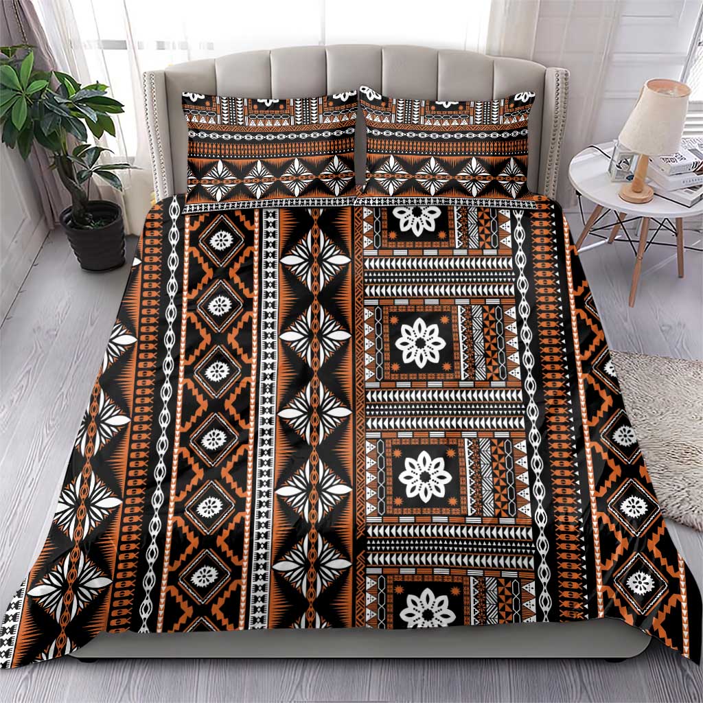 Fiji Masi Tapa Pattern Orange Bedding Set LT01 - Polynesian Pride