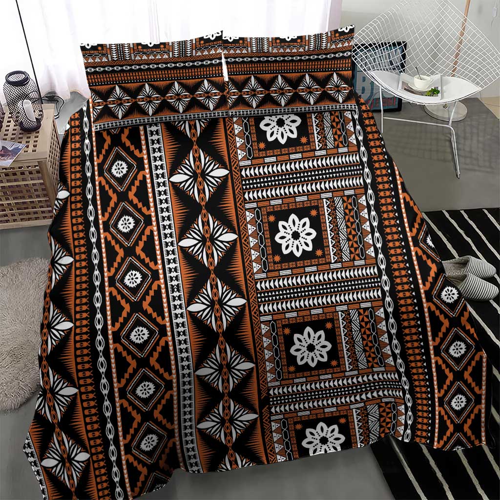 Fiji Masi Tapa Pattern Orange Bedding Set LT01 - Polynesian Pride
