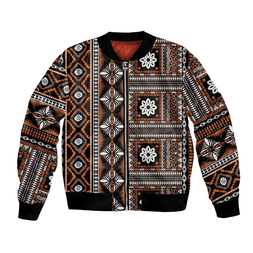 Fiji Masi Tapa Pattern Orange Bomber Jacket LT01 Unisex Orange - Polynesian Pride
