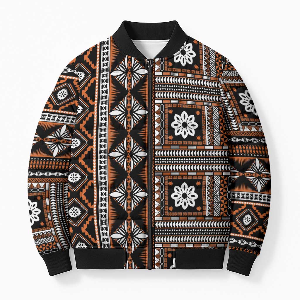 Fiji Masi Tapa Pattern Orange Bomber Puffer Jacket LT01 Unisex Orange - Polynesian Pride