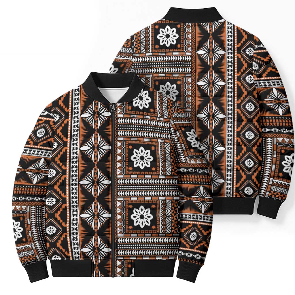Fiji Masi Tapa Pattern Orange Bomber Puffer Jacket LT01 - Polynesian Pride