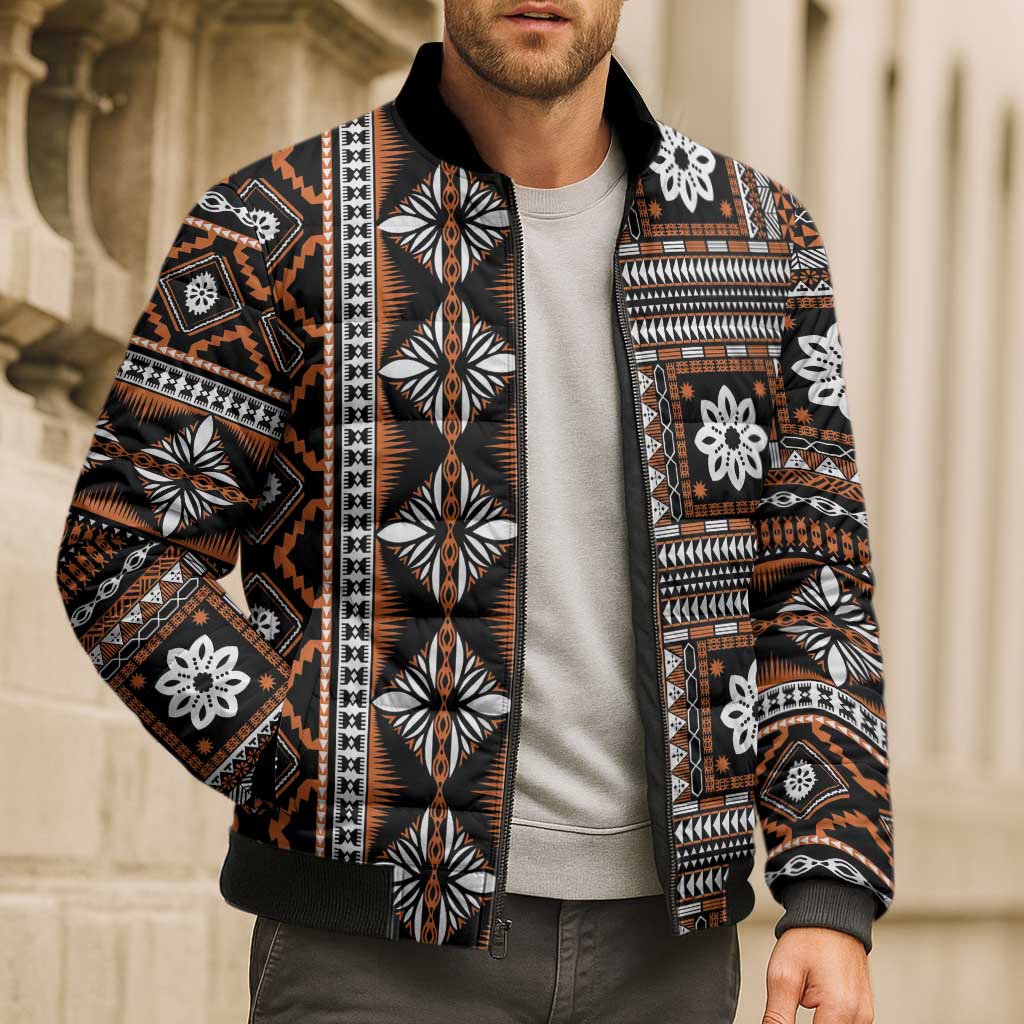 Fiji Masi Tapa Pattern Orange Bomber Puffer Jacket LT01 - Polynesian Pride