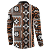 Fiji Masi Tapa Pattern Orange Button Sweatshirt LT01 - Polynesian Pride