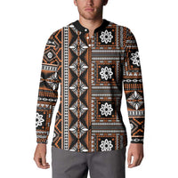 Fiji Masi Tapa Pattern Orange Button Sweatshirt LT01 - Polynesian Pride