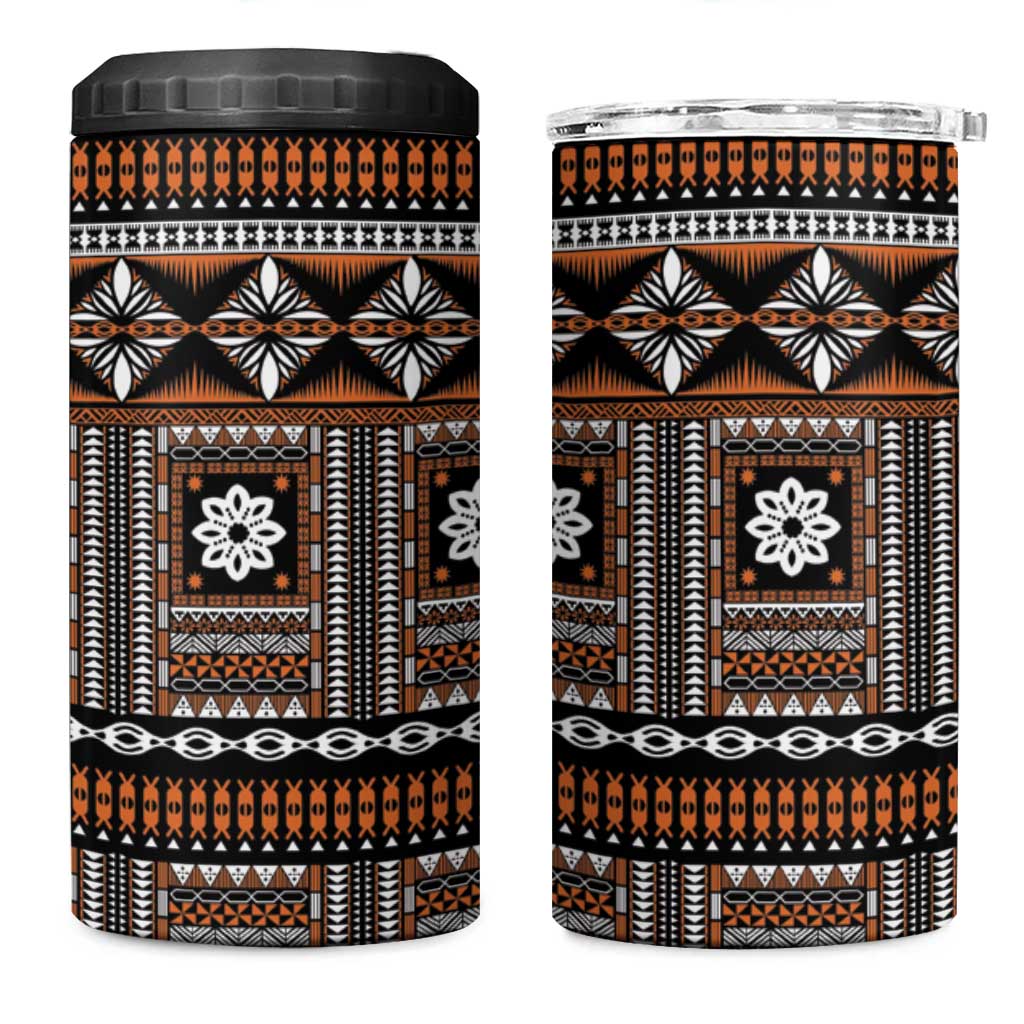 Fiji Masi Tapa Pattern Orange 4 in 1 Can Cooler Tumbler LT01 One Size: 16 oz Orange - Polynesian Pride