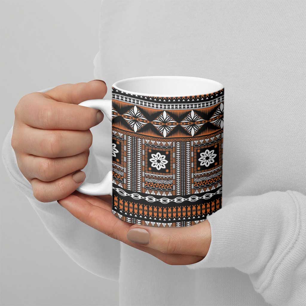 Fiji Masi Tapa Pattern Orange Ceramic Mug LT01 - Polynesian Pride