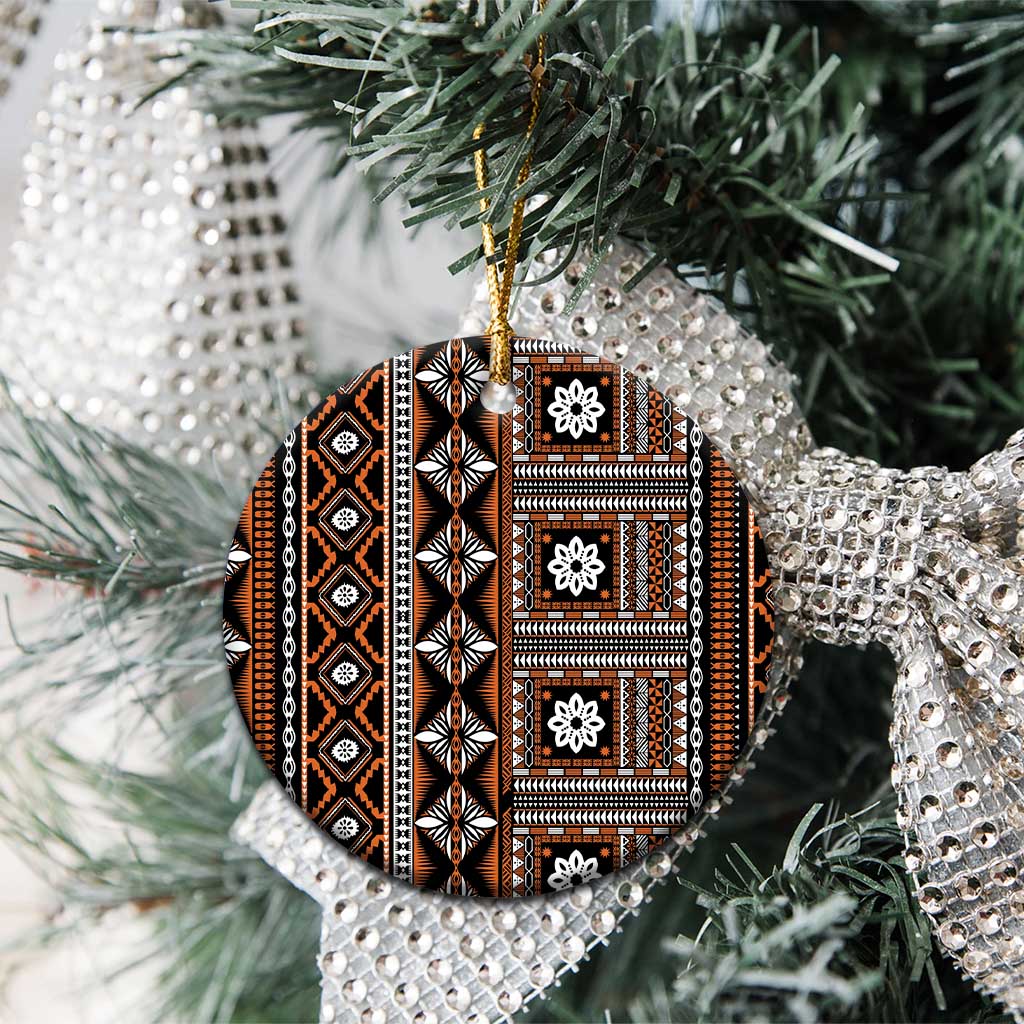 Fiji Masi Tapa Pattern Orange Ceramic Ornament LT01 - Polynesian Pride