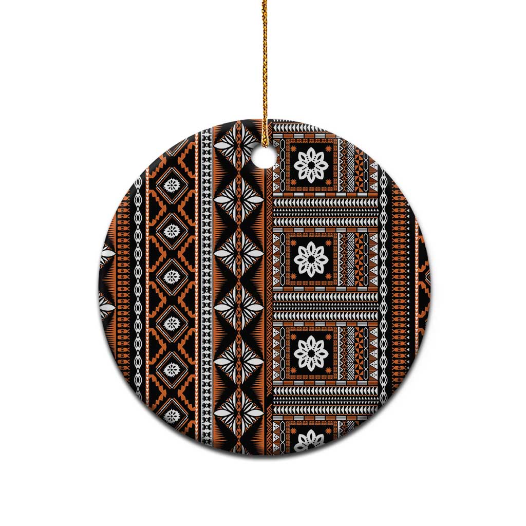 Fiji Masi Tapa Pattern Orange Ceramic Ornament LT01 - Polynesian Pride