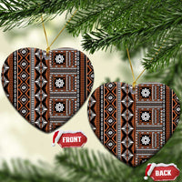 Fiji Masi Tapa Pattern Orange Ceramic Ornament LT01 Heart Orange - Polynesian Pride
