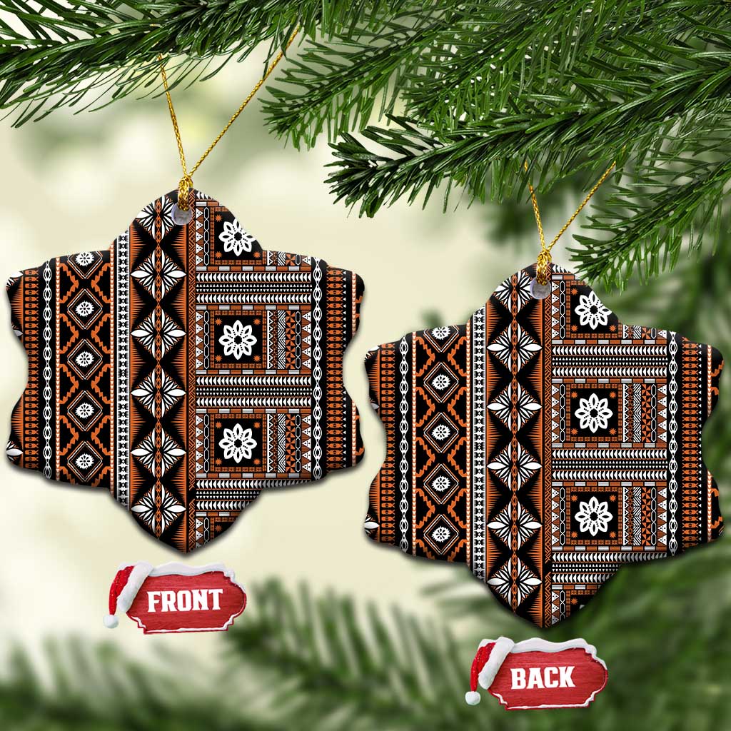 Fiji Masi Tapa Pattern Orange Ceramic Ornament LT01 Snow Flake Orange - Polynesian Pride