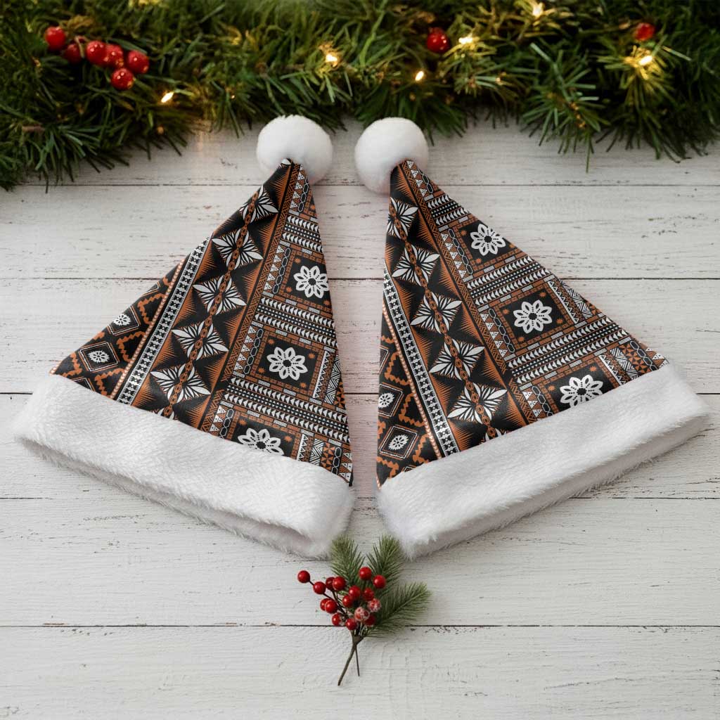 Fiji Masi Tapa Pattern Orange Christmas Santa Hat LT01 - Polynesian Pride
