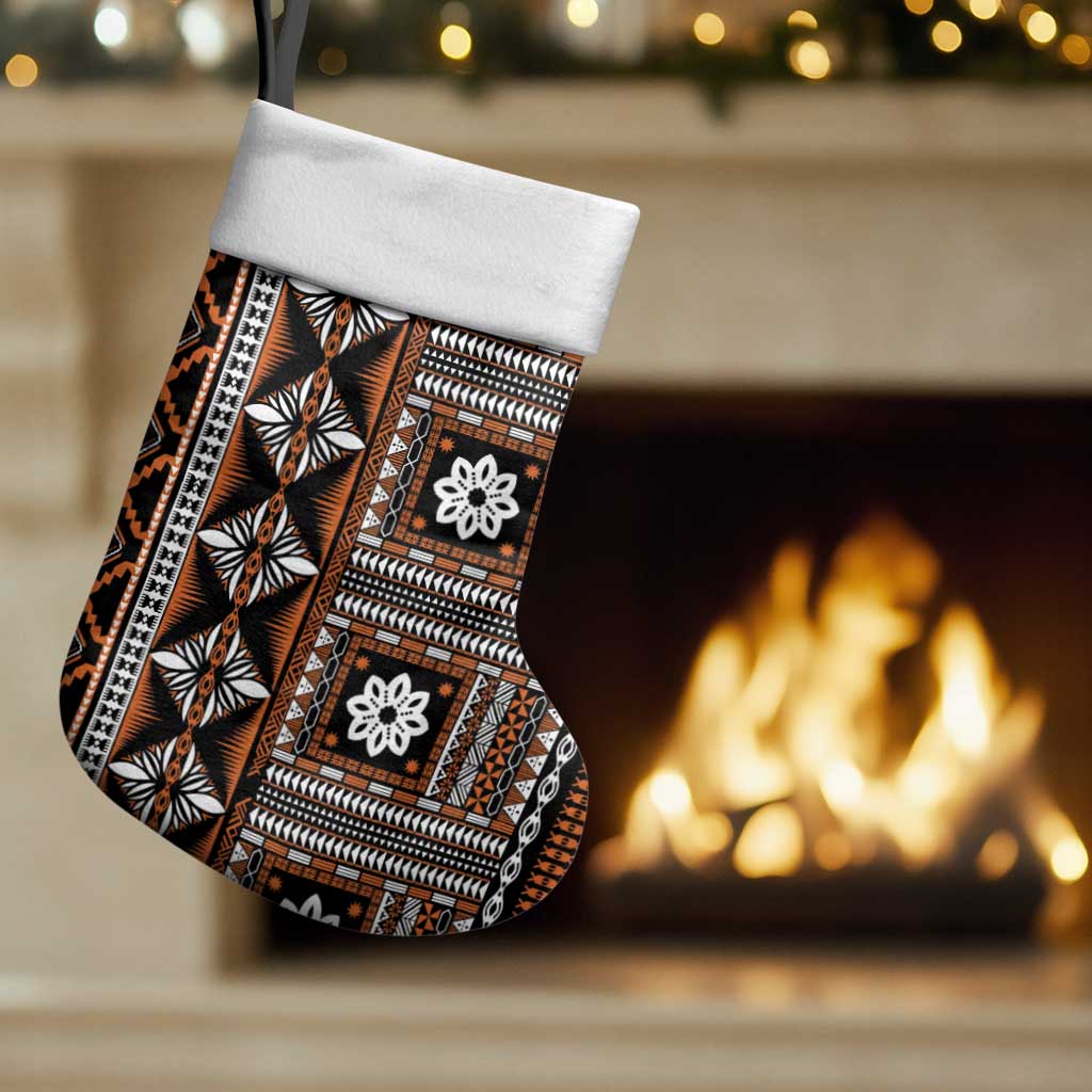 Fiji Masi Tapa Pattern Orange Christmas Stocking LT01 Set of 2 Orange - Polynesian Pride