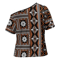 Fiji Masi Tapa Pattern Orange Cross Shoulder Shirt LT01 - Polynesian Pride