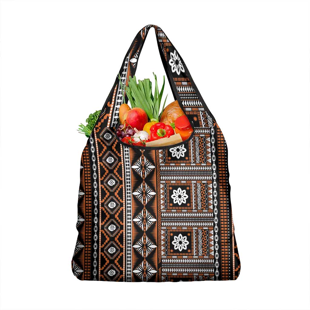 Fiji Masi Tapa Pattern Orange Grocery Bag LT01 1-pack One Size Orange - Polynesian Pride