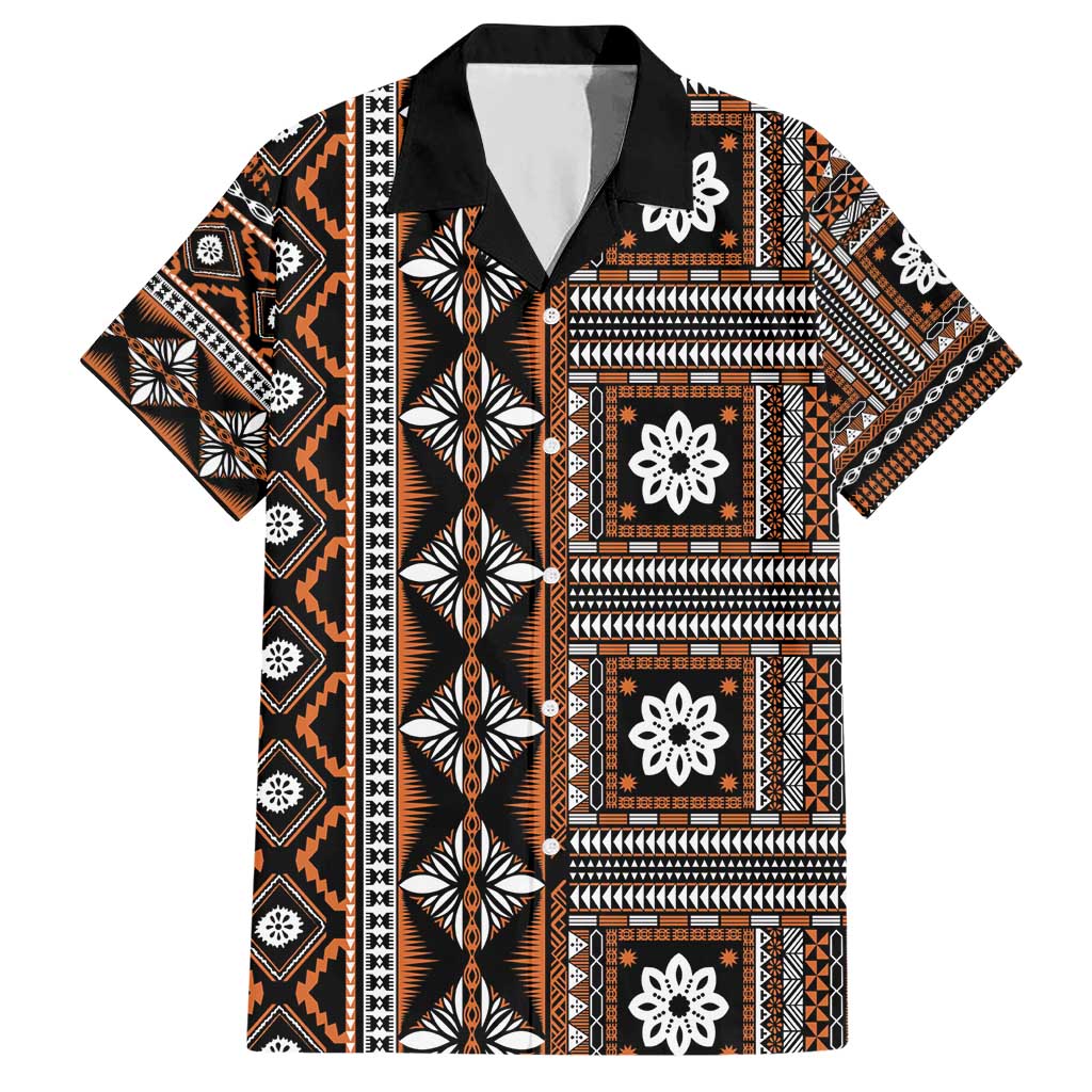 Fiji Masi Tapa Pattern Orange Hawaiian Shirt LT01 Orange - Polynesian Pride