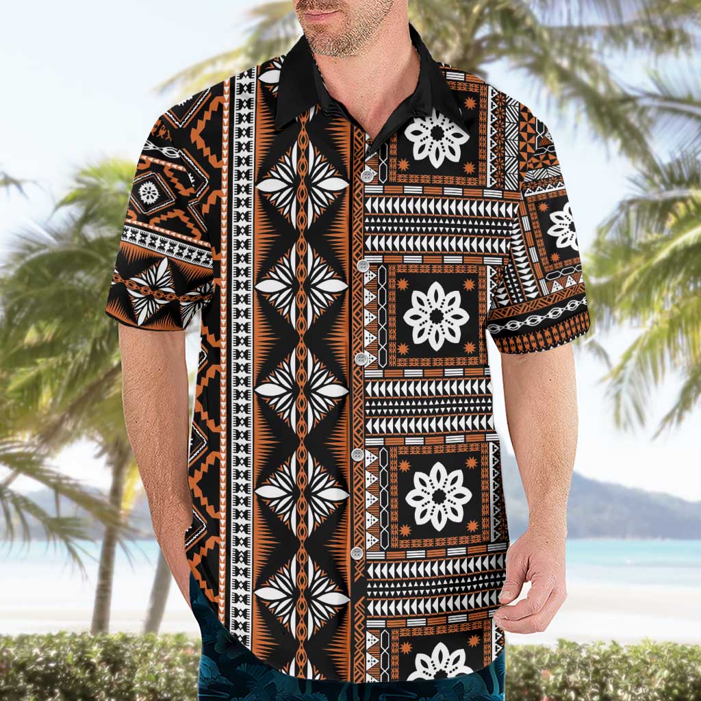 Fiji Masi Tapa Pattern Orange Hawaiian Shirt LT01 - Polynesian Pride