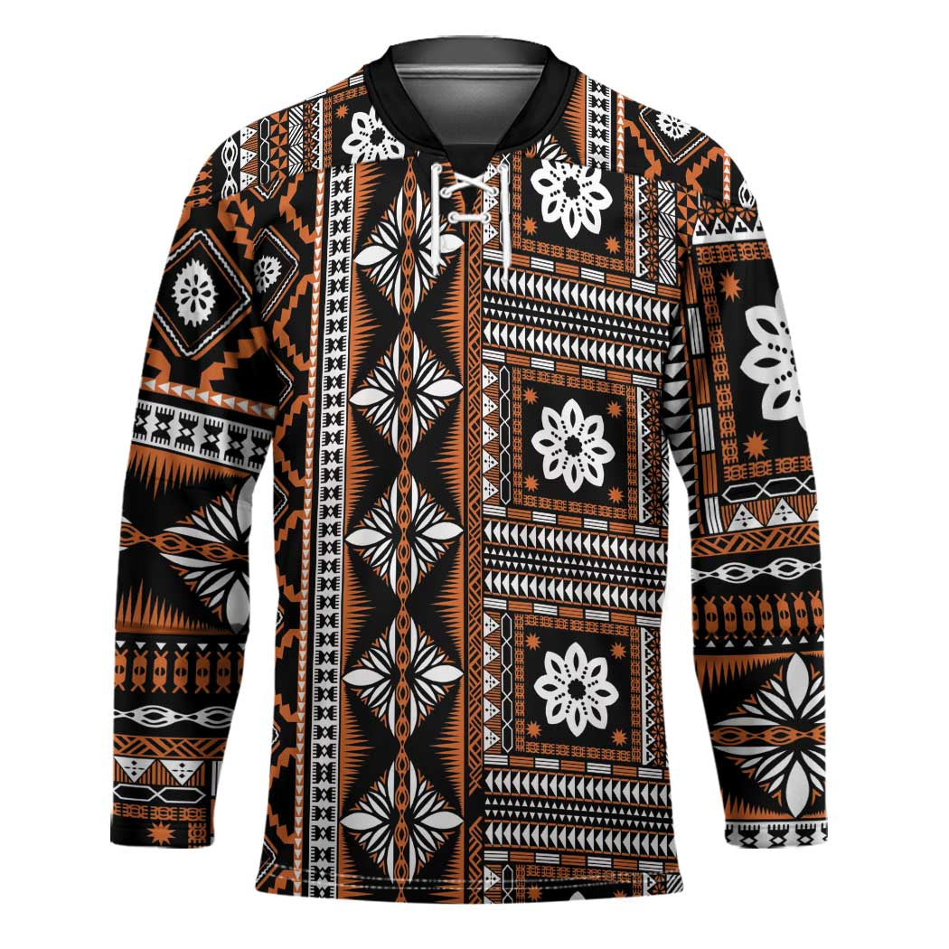Fiji Masi Tapa Pattern Orange Hockey Jersey LT01 Unisex Orange - Polynesian Pride