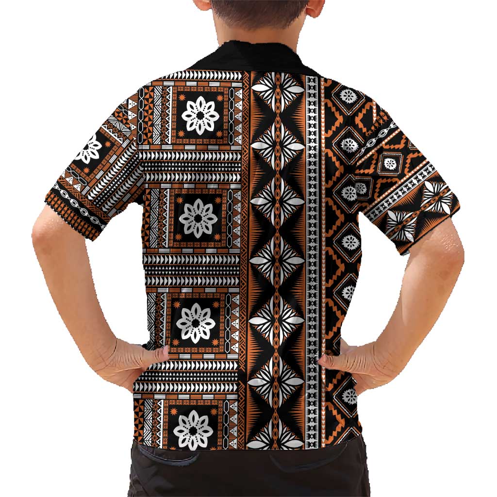Fiji Masi Tapa Pattern Orange Kid Hawaiian Shirt LT01 - Polynesian Pride