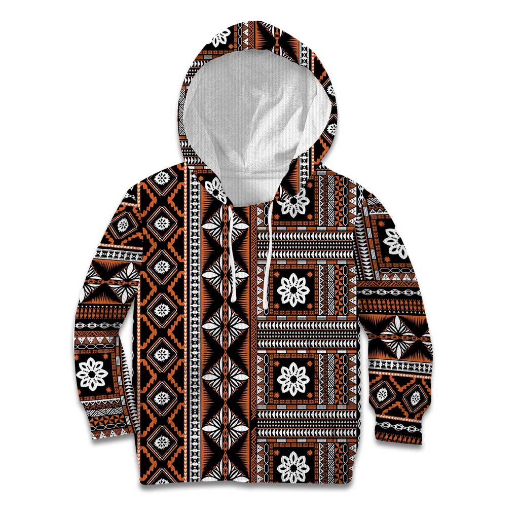 Fiji Masi Tapa Pattern Orange Kid Hoodie LT01 Hoodie Orange - Polynesian Pride
