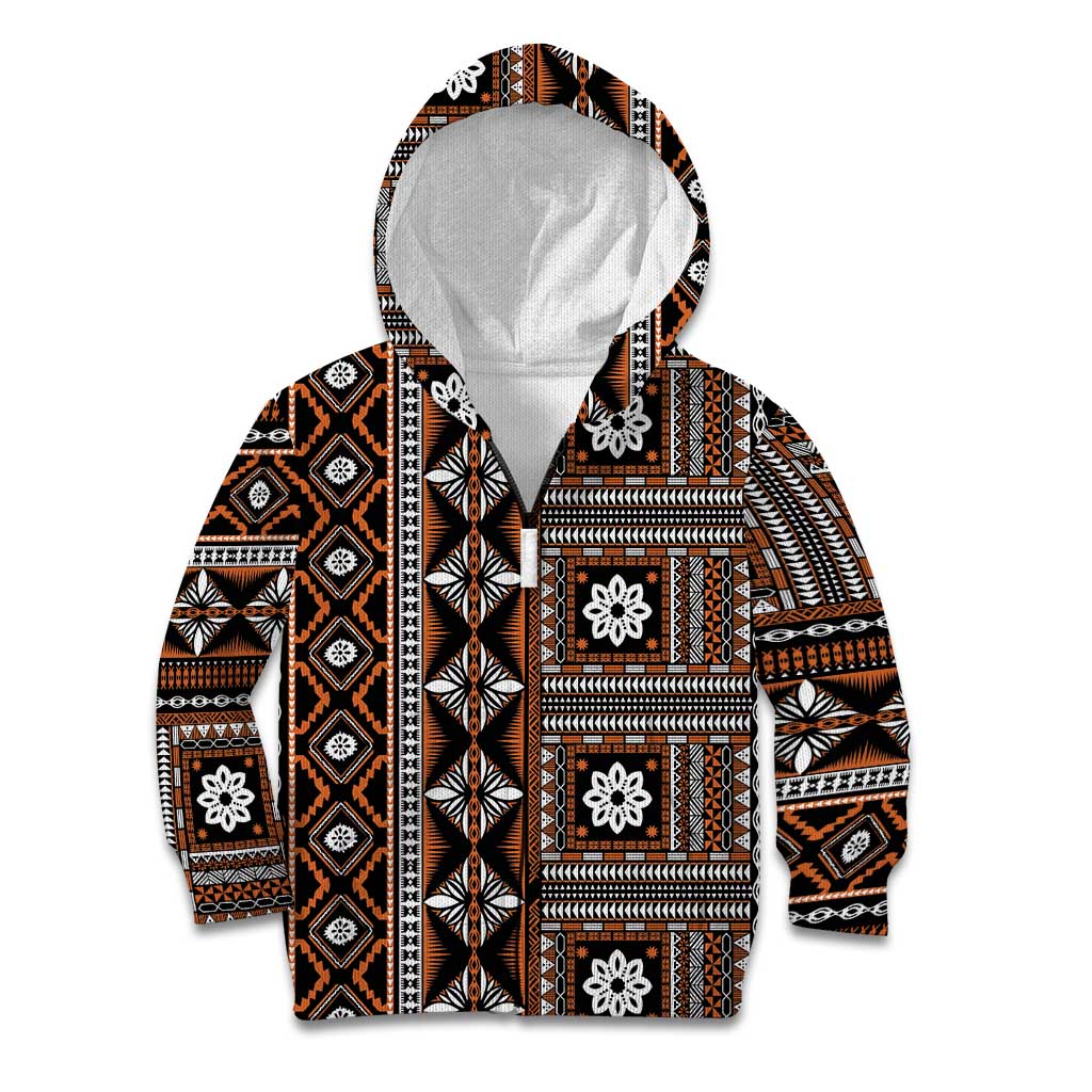 Fiji Masi Tapa Pattern Orange Kid Hoodie LT01 Zip Hoodie Orange - Polynesian Pride