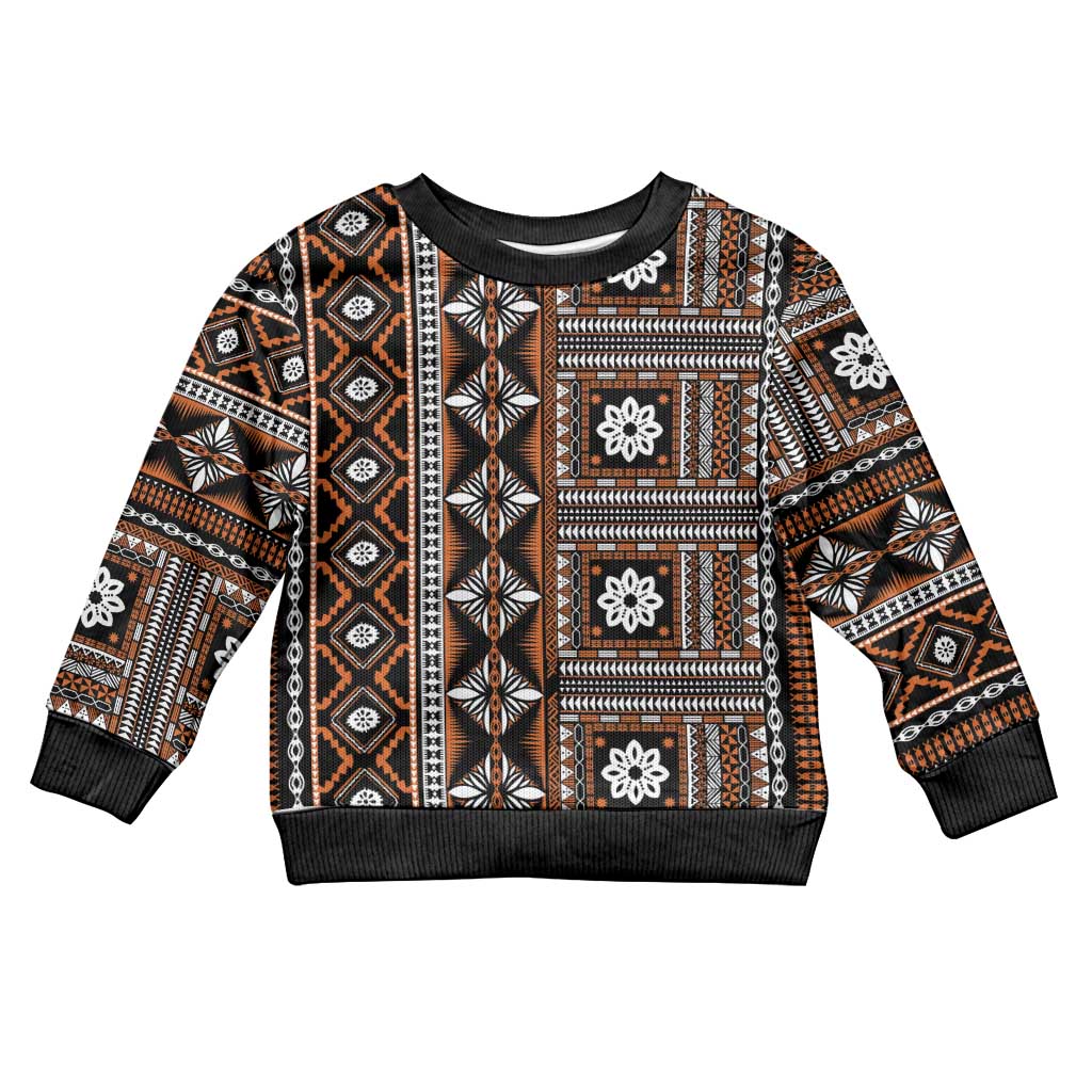 Fiji Masi Tapa Pattern Orange Kid Ugly Christmas Sweater LT01 Kid Orange - Polynesian Pride