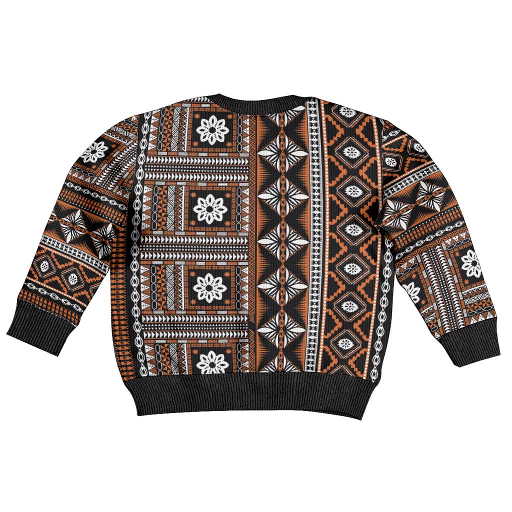 Fiji Masi Tapa Pattern Orange Kid Ugly Christmas Sweater LT01 - Polynesian Pride