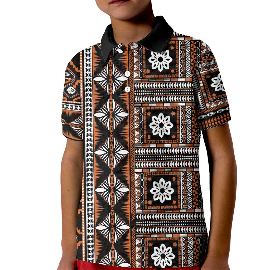 Fiji Masi Tapa Pattern Orange Kid Polo Shirt LT01 Kid Orange - Polynesian Pride