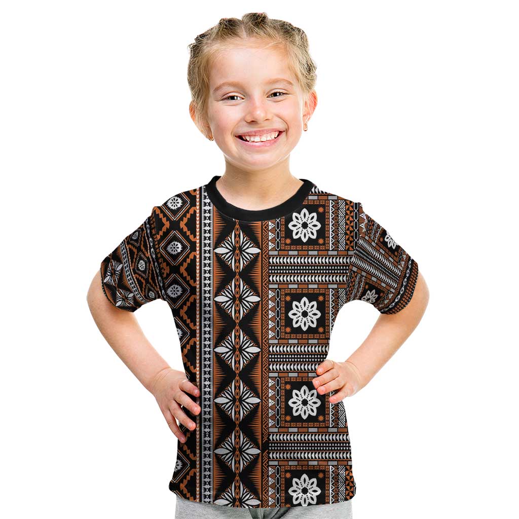 Fiji Masi Tapa Pattern Orange Kid T Shirt LT01 Orange - Polynesian Pride