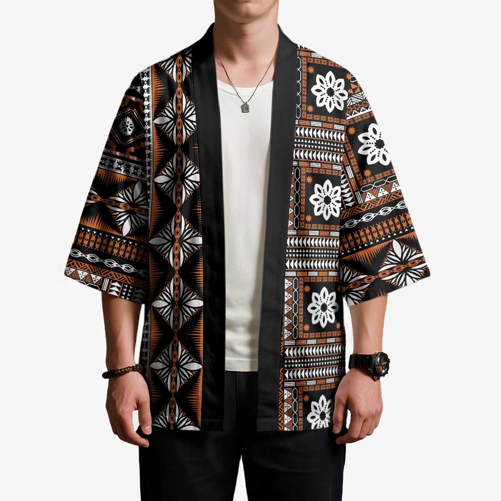 Fiji Masi Tapa Pattern Orange Kimono LT01 - Polynesian Pride