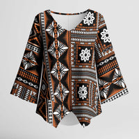 Fiji Masi Tapa Pattern Orange Kimono Sleeve Blouse LT01 Female Orange - Polynesian Pride