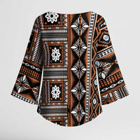 Fiji Masi Tapa Pattern Orange Kimono Sleeve Blouse LT01 - Polynesian Pride