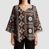 Fiji Masi Tapa Pattern Orange Kimono Sleeve Blouse LT01 - Polynesian Pride