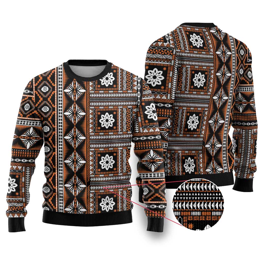 Fiji Masi Tapa Pattern Orange Ugly Christmas Sweater LT01 Orange - Polynesian Pride
