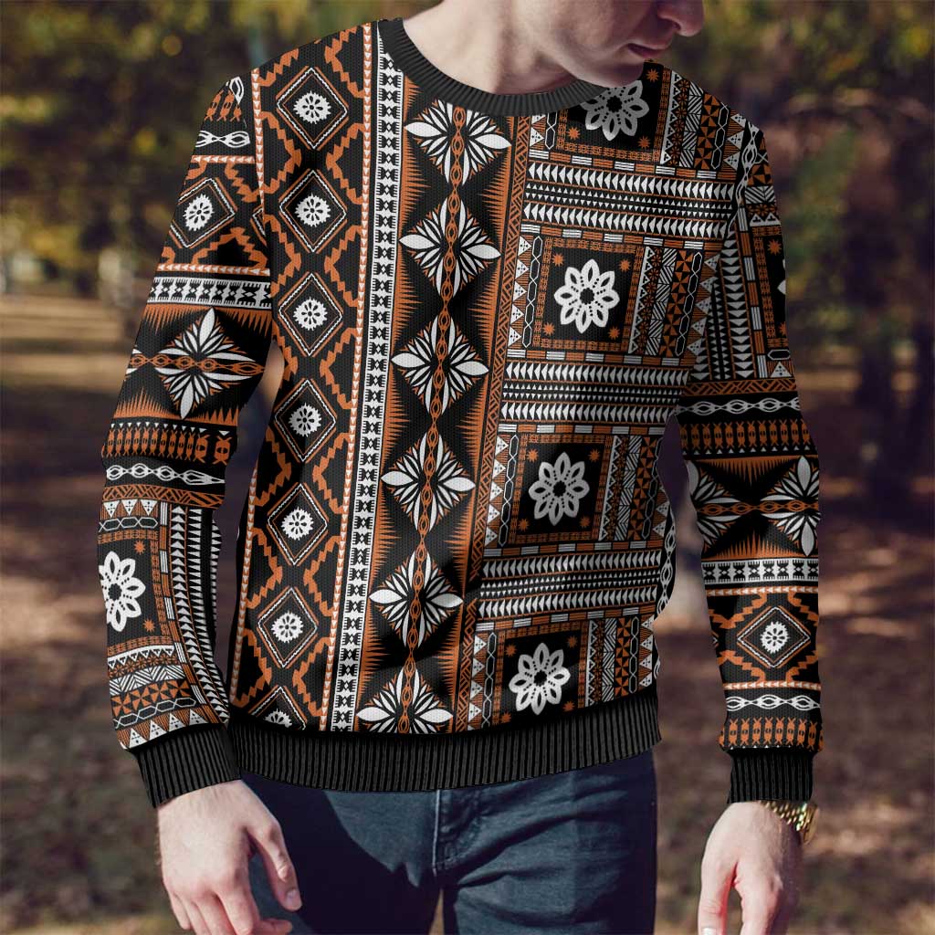 Fiji Masi Tapa Pattern Orange Ugly Christmas Sweater LT01 - Polynesian Pride