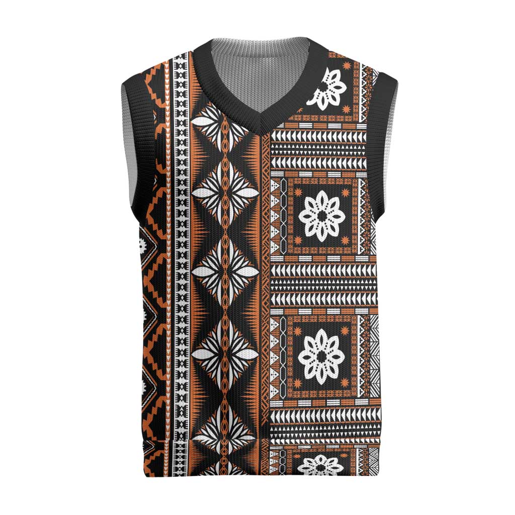 Fiji Masi Tapa Pattern Orange Christmas Knitted V-Neck Vest LT01 Orange - Polynesian Pride