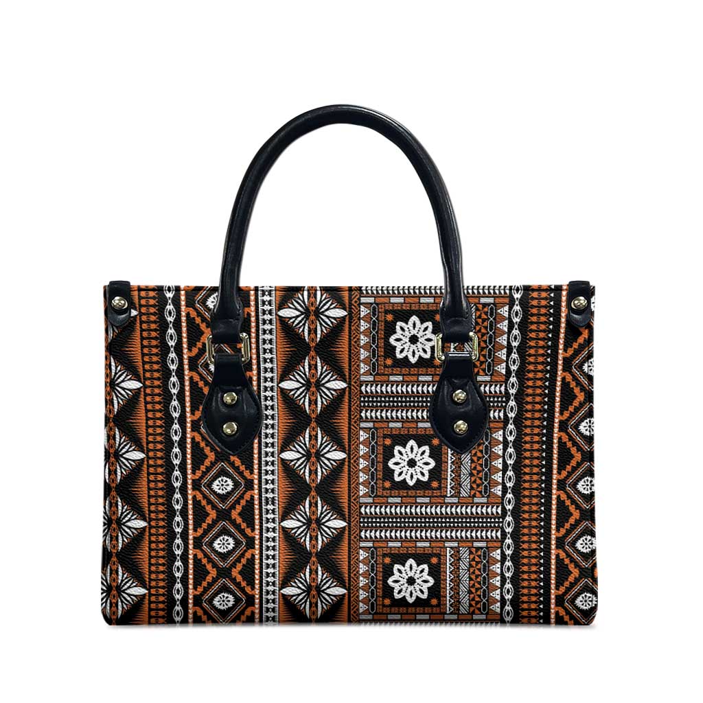 Fiji Masi Tapa Pattern Orange Leather Bag LT01 - Polynesian Pride