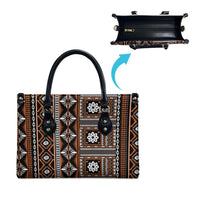 Fiji Masi Tapa Pattern Orange Leather Bag LT01 - Polynesian Pride